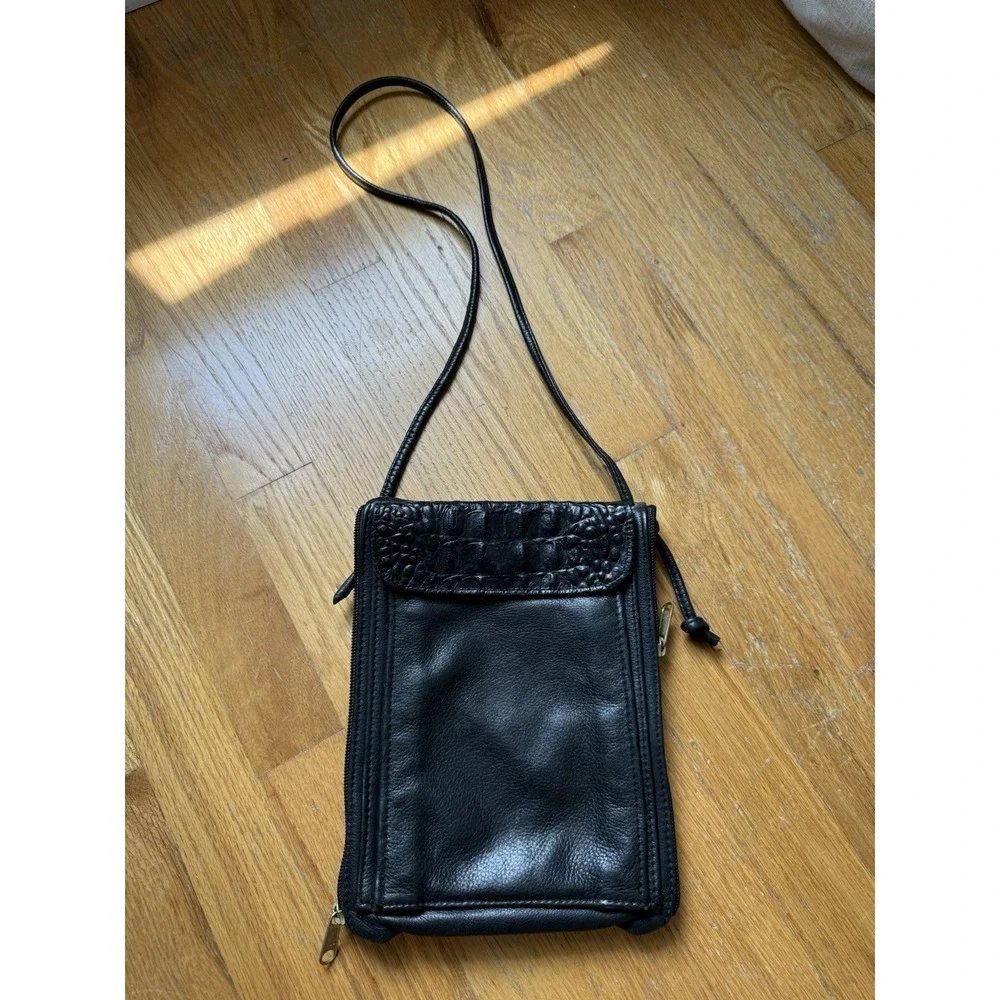 Vintage MacClary Italian Design Black Leather Organizer Crossbody Bag